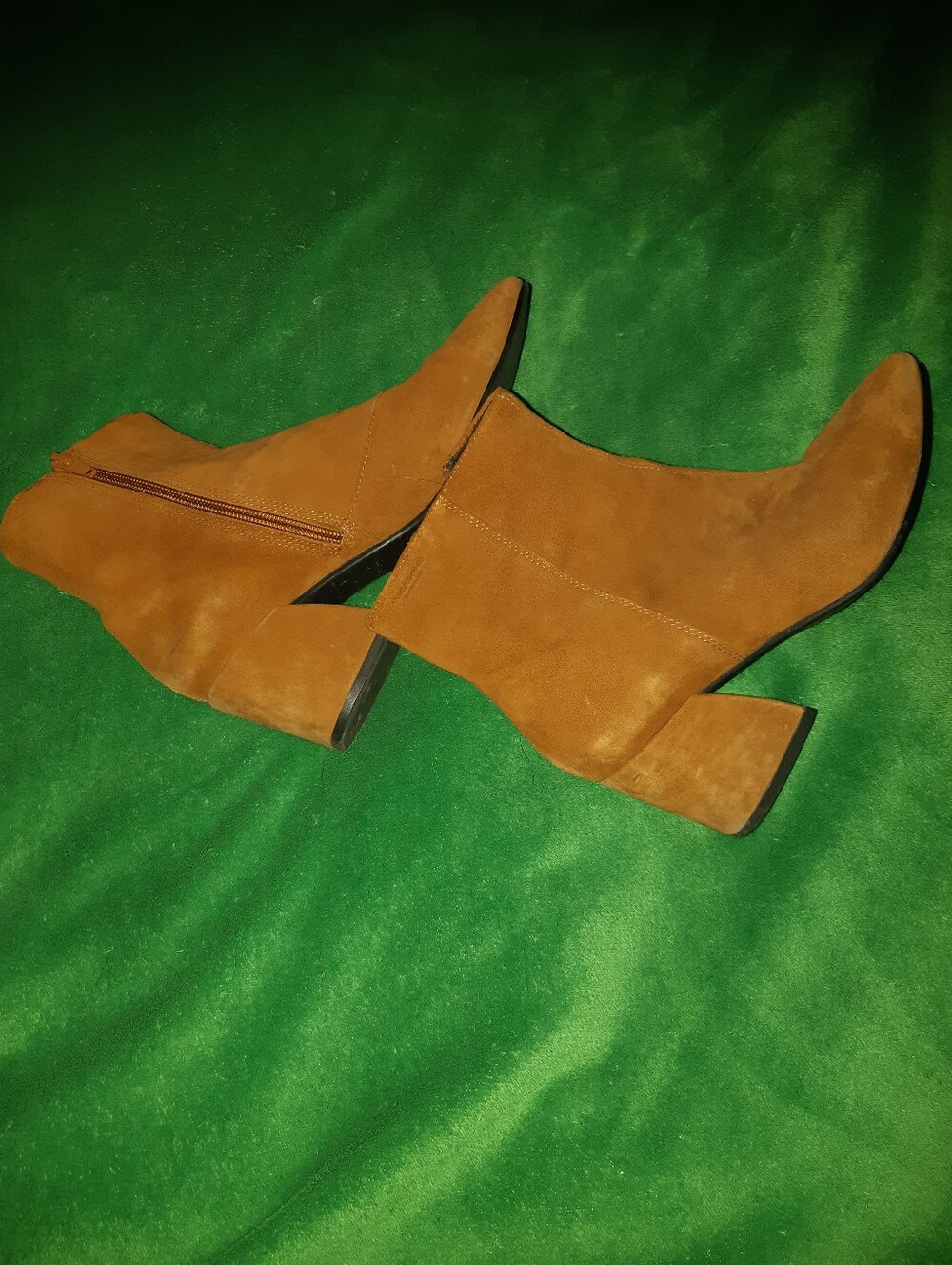 Suede Mid-Calf Block Heel Boots - Cognac Brown